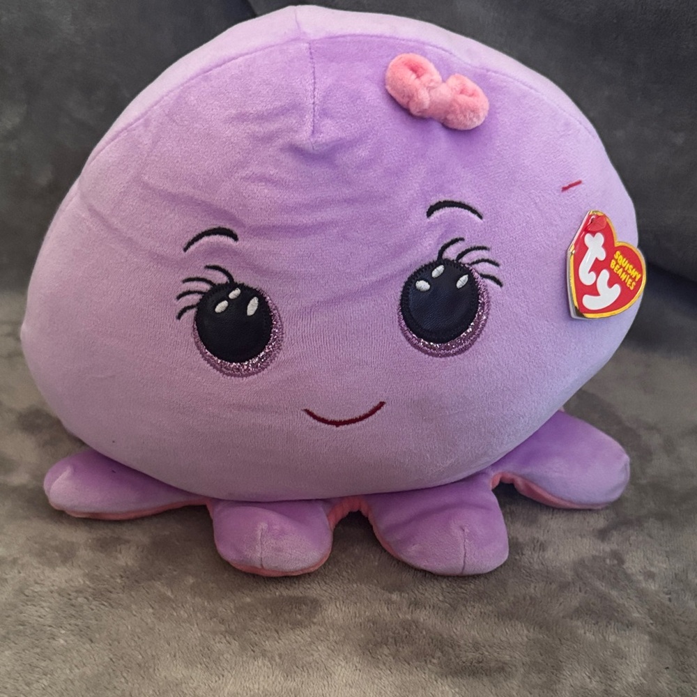 Ty Purple Octopus Plush with Pink Bow